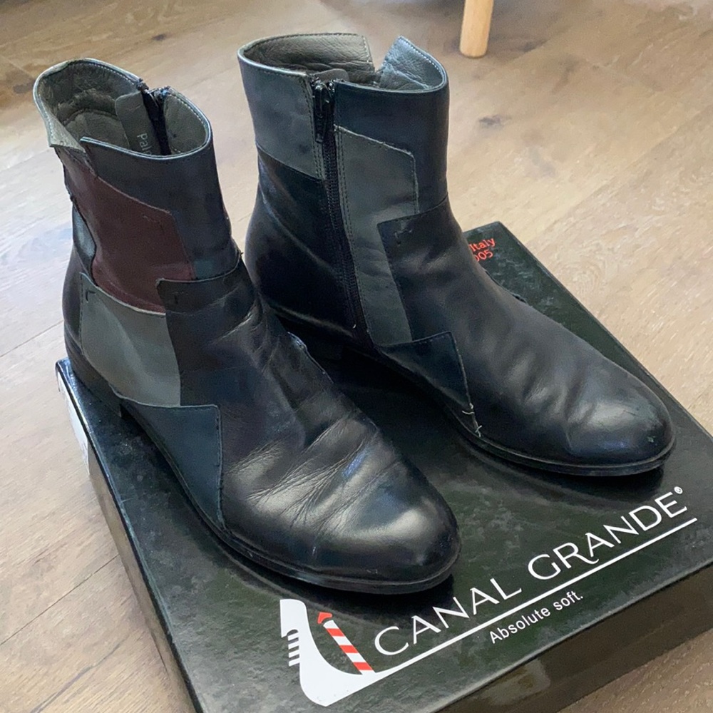 Black leather patchwork boots